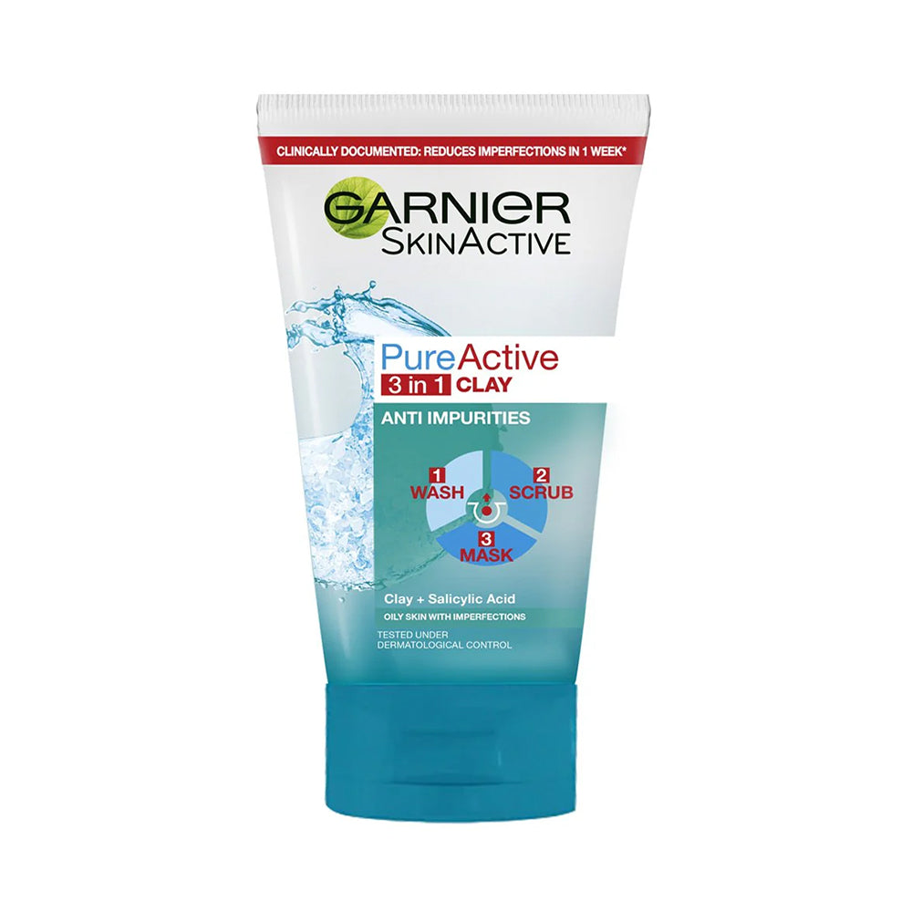 GARNIER 3 IN 1 CLAY 100ML FACE WASH